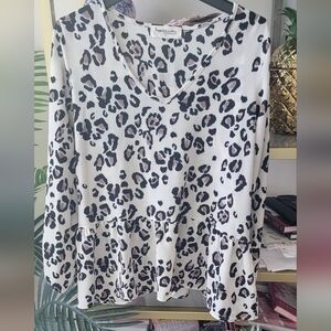 Impressions Boutique Animal Print Black and White Peplum Blouse - Women's Size L